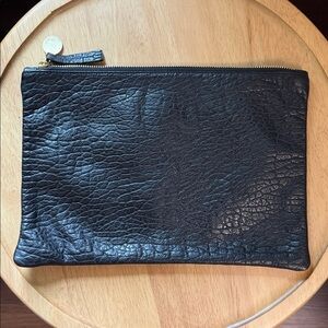 Clare V. Black Leather Snakeskin Clutch